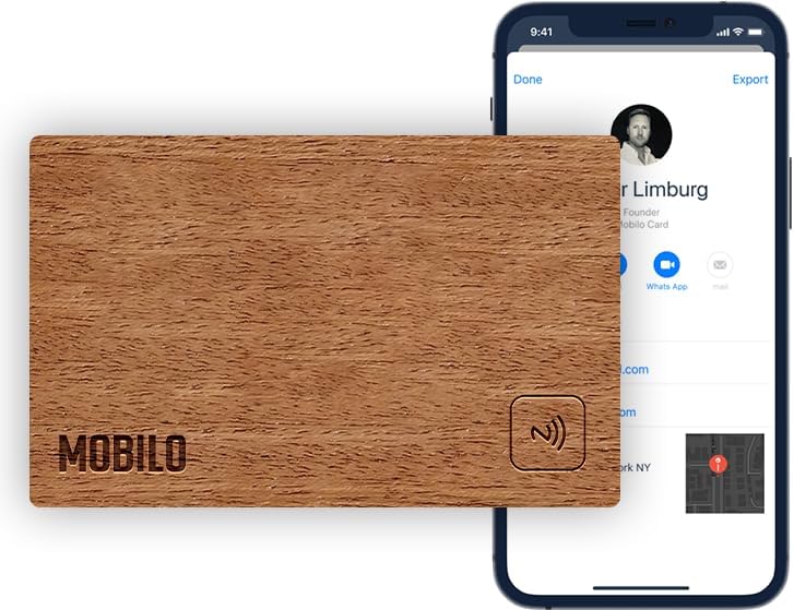 Mobilo Digital Business Card - Tap, Share, Connect - No App Required - Android & Smart Phone - Wood Sapele - Image 1